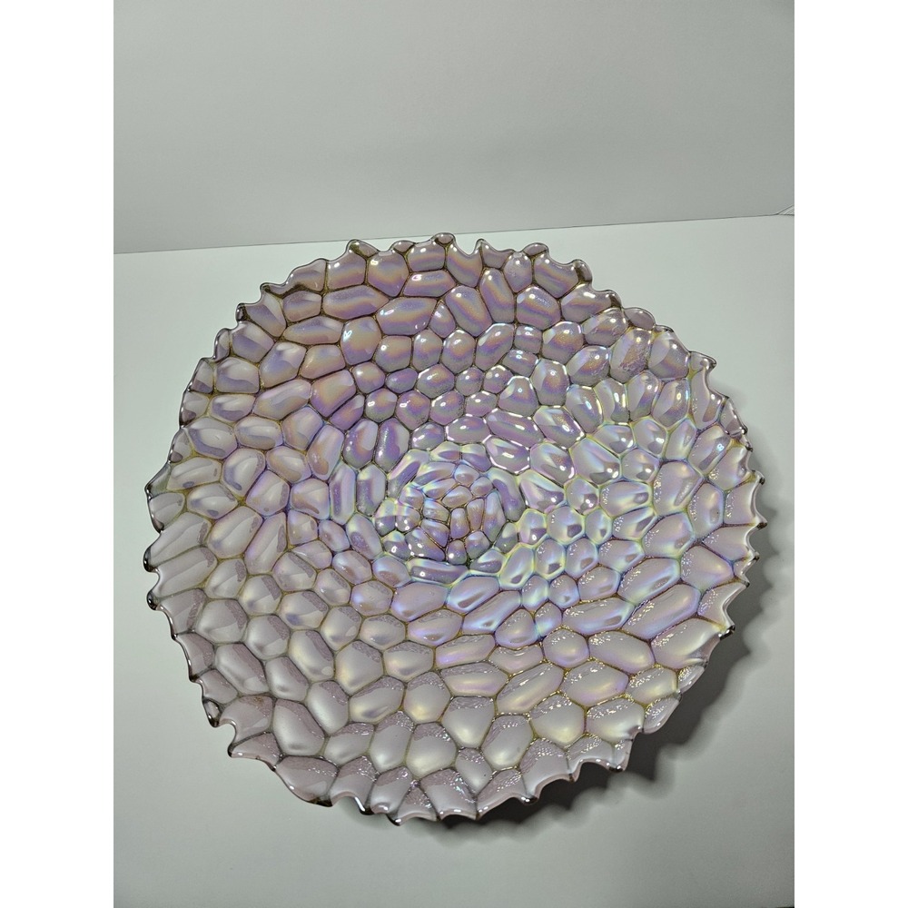 Azzurra Pink Purple Iridescent Art‎ Glass Turkish Bubble Bowl Centerpiece 13"